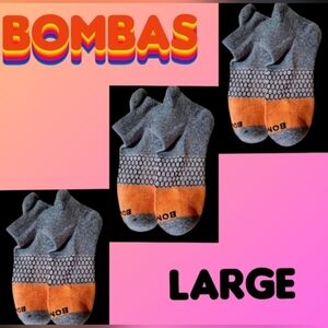Bombas Ankle Socks  Honeycomb Unisex Large Orange/Gray BNWT 3 Pair